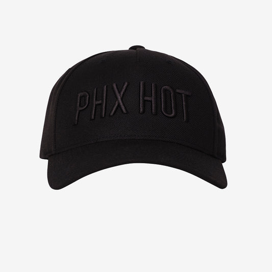 Black cap with 'PHX HOT' text on a white background